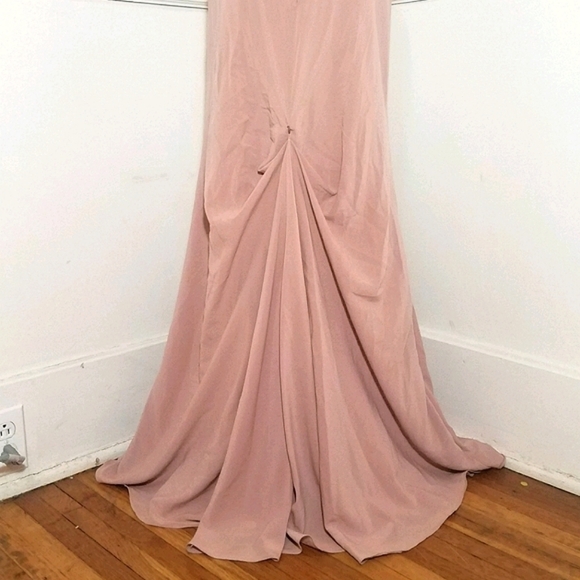 Jenny Yoo Delaney Bridesmaid Blush Rose Petal Dress Maxi V Neck Low Back Bow - Picture 8 of 12